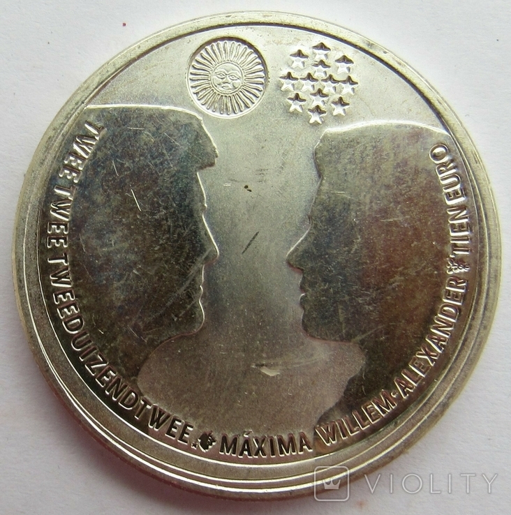 Нидерланды, 10 серебряных евро 2002 "Серебряная свадьба Виллема Александра и Максимы", фото №2
