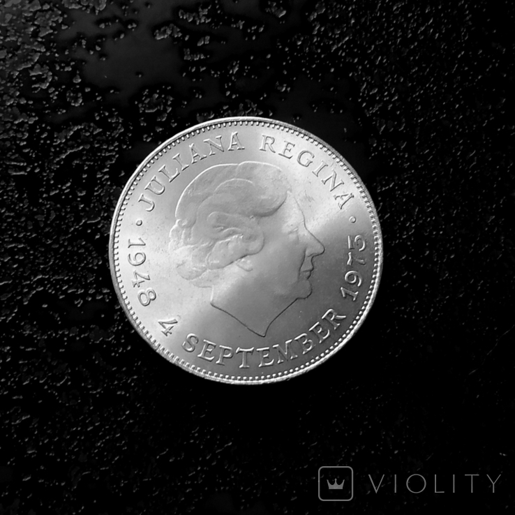 10 гульденов Нидерланды 1973 состояние серебро, фото №2