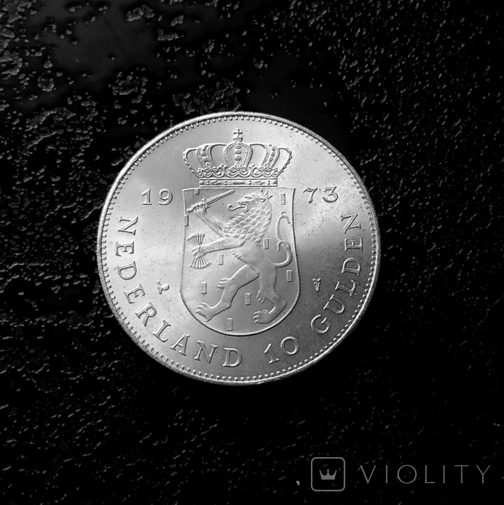 10 гульденов Нидерланды 1973 состояние серебро, фото №4