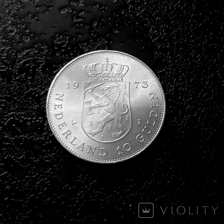 10 гульденов Нидерланды 1973 состояние серебро, фото №5