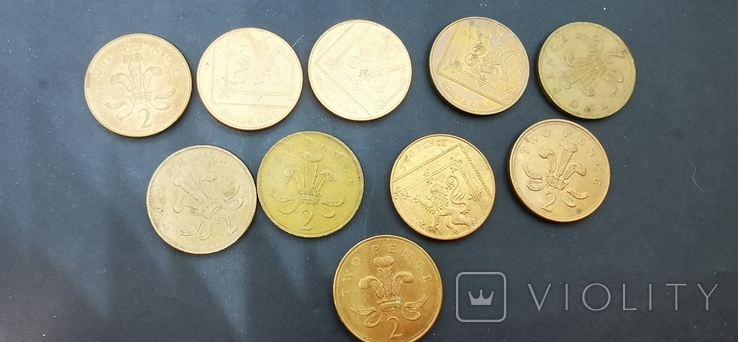 Монеты Великобритания 2 пенни. 10 шт. Разных годов., фото №2