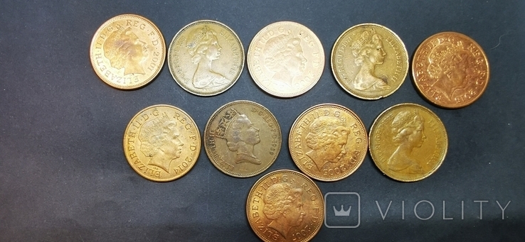 Монеты Великобритания 2 пенни. 10 шт. Разных годов.М#2, фото №2