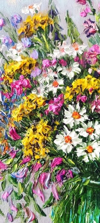Картина натюрморт Польові квіти авторка Короткова Т. Г 20х20см, фото №3