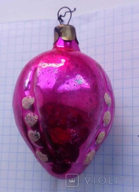 Елочная игрушка Фонарик розовый расписной 6.5 см СССР, фото №2