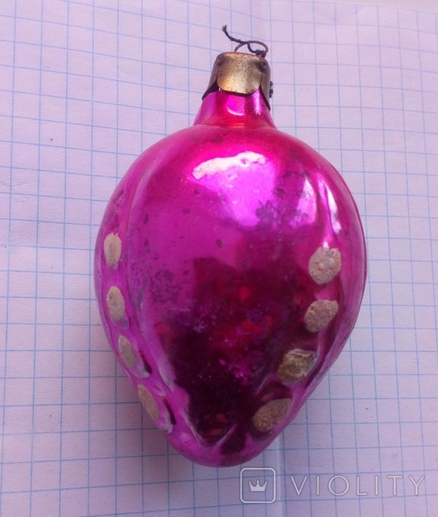 Елочная игрушка Фонарик розовый расписной 6.5 см СССР, фото №4