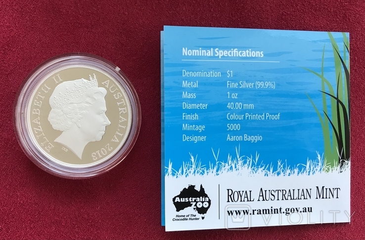 1 доллар 2013 год унция Австралийский морской крокодил Бинди, фото №6