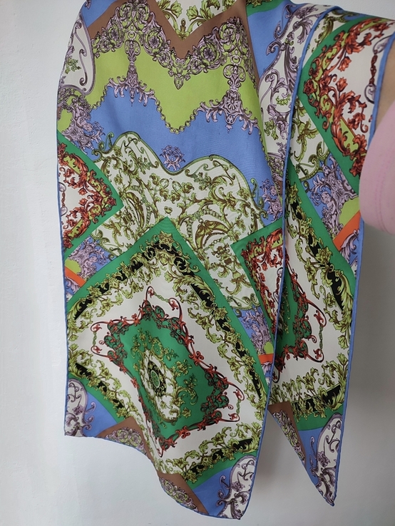Шелковый палантин шарф платок, 100%шелк, шов роуль, фото №10