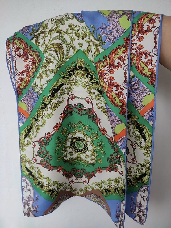 Шелковый палантин шарф платок, 100%шелк, шов роуль, фото №2