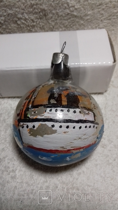 Елочный шар с рисунком корабля, фото №2