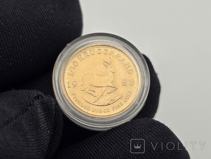 Золотая монета 1/10 oz Крюгерранд 1983 Южная Африка, фото №6
