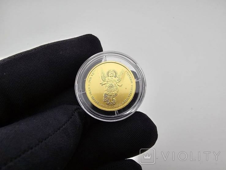 Золотая монета 1/4oz Архистратиг Михаил 5 гривен 2014 Украина, фото №3