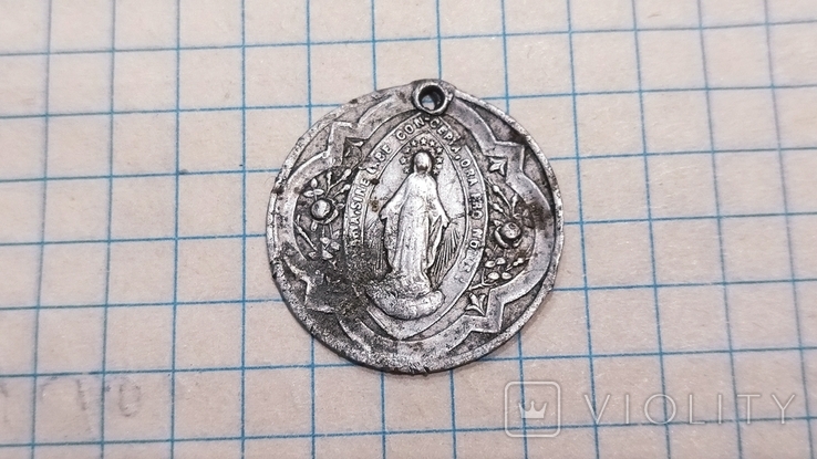 Антична алюмінієва медаль Святого Папи Пій і Святої Діви Марії, фото №3