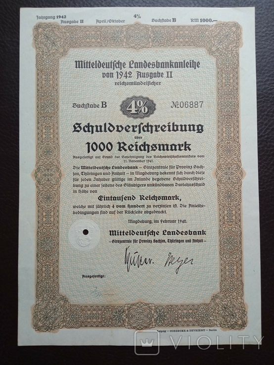 1000 рейхсмарок 1942г. № 06887. Германия., фото №2