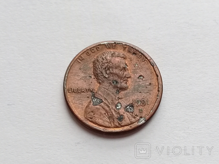 1 цент 1991 D США, фото №2