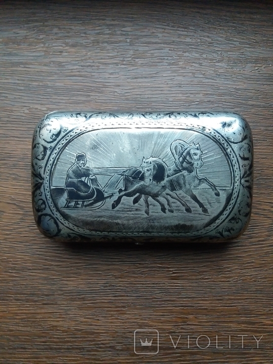 Серебряная табакерка с чернью и сюжетом 1889 год., фото №11