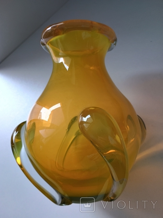Винтажная ваза (60-е гг. 20-го века) жёлтого стекла, фото №10
