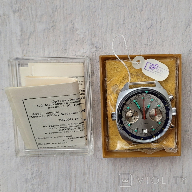 Новий годинник Poljot Chronograph імені "Кунішев" 3133 СРСР з документами (на ходу), фото №2