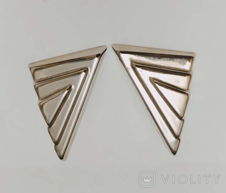 Клипсы треугольные в серебряном цвете. США. 70-80е гг.(0220), фото №4