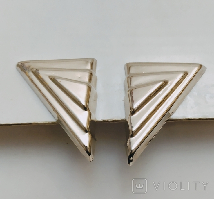 Клипсы треугольные в серебряном цвете. США. 70-80е гг.(0220), фото №6