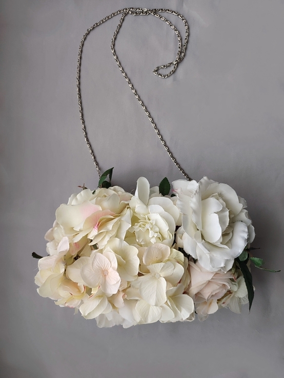 Шикарний оригінальний клатч сумочка рідікюль з квітів (троянда та гортензія), photo number 4