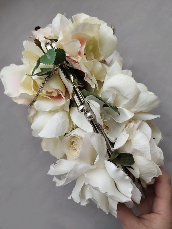 Шикарний оригінальний клатч сумочка рідікюль з квітів (троянда та гортензія), фото №5
