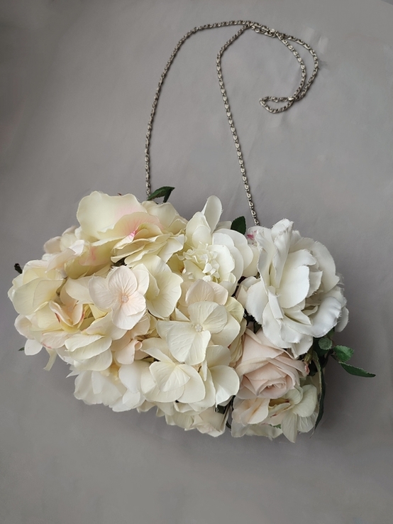 Шикарний оригінальний клатч сумочка рідікюль з квітів (троянда та гортензія), photo number 7