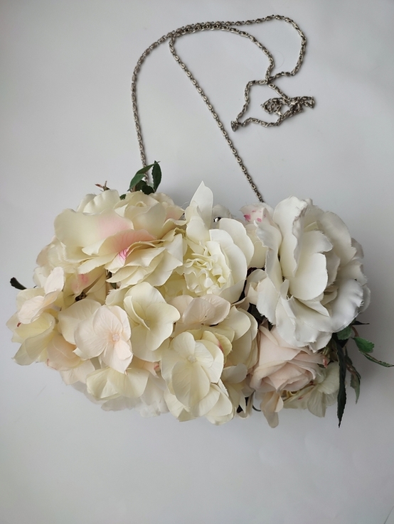 Шикарний оригінальний клатч сумочка рідікюль з квітів (троянда та гортензія), фото №8