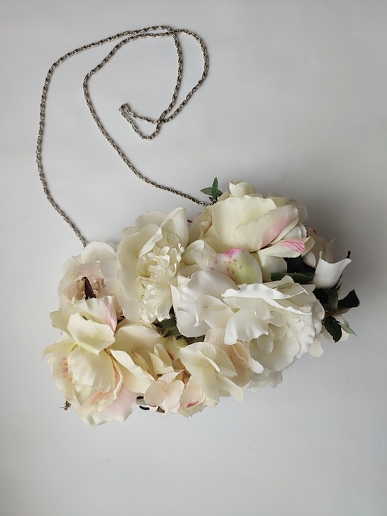 Шикарний оригінальний клатч сумочка рідікюль з квітів (троянда та гортензія), фото №9