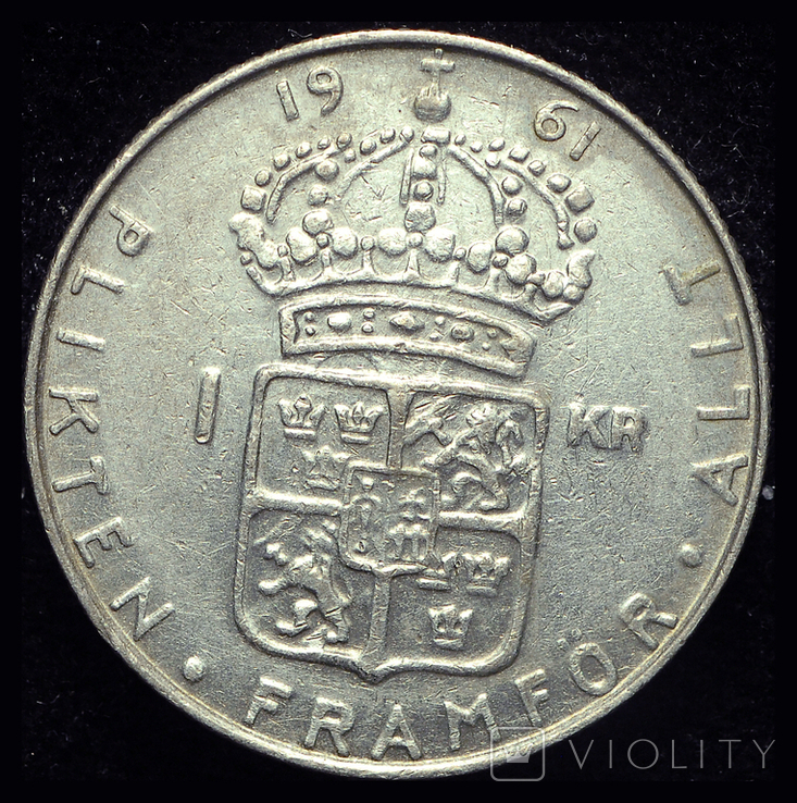 Швеция 1 крона 1961 серебро 7 грамм, фото №3