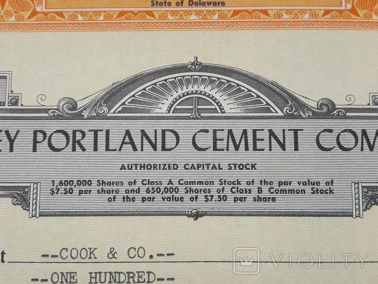 Сертифікат виробника цементу в США 1957 року на 100 акцій, фото №4