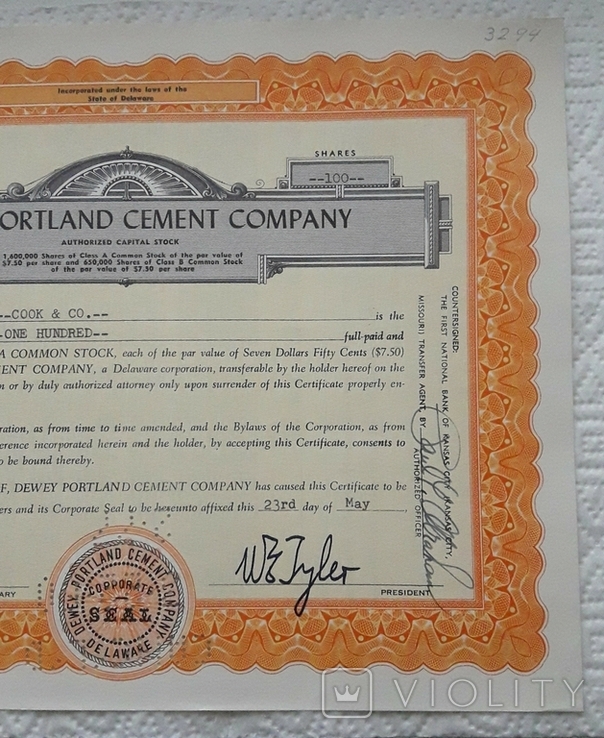 Сертифікат виробника цементу в США 1957 року на 100 акцій, фото №6