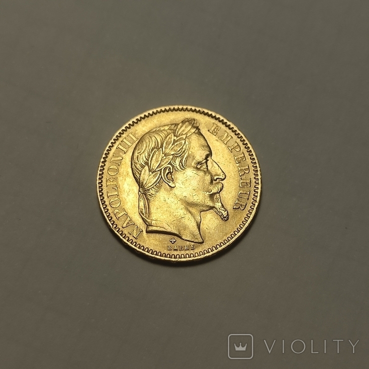 20 франков 1863, Франция, Наполеон III с венком, золото, фото №4