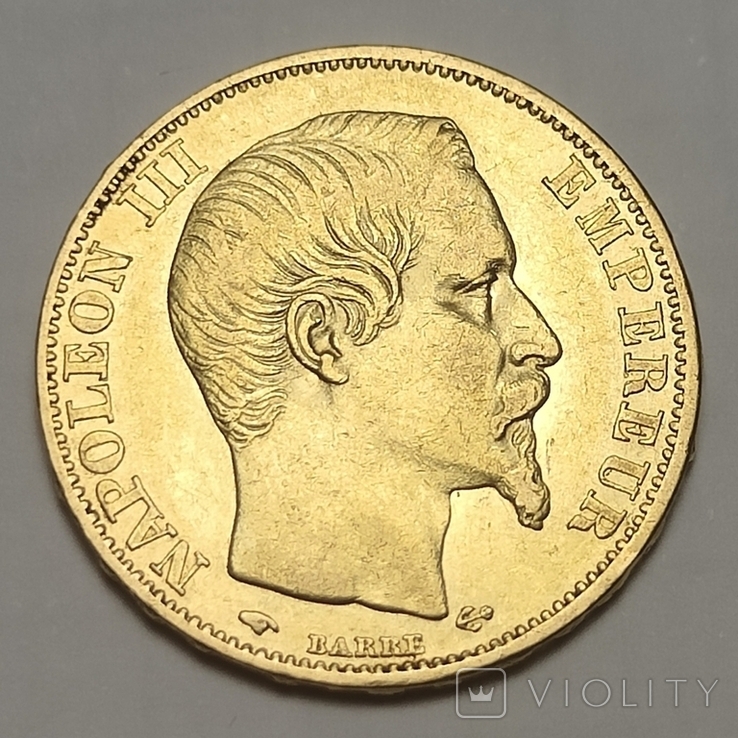 20 франков 1858, Франция, Наполеон III без венка, золото, фото №2