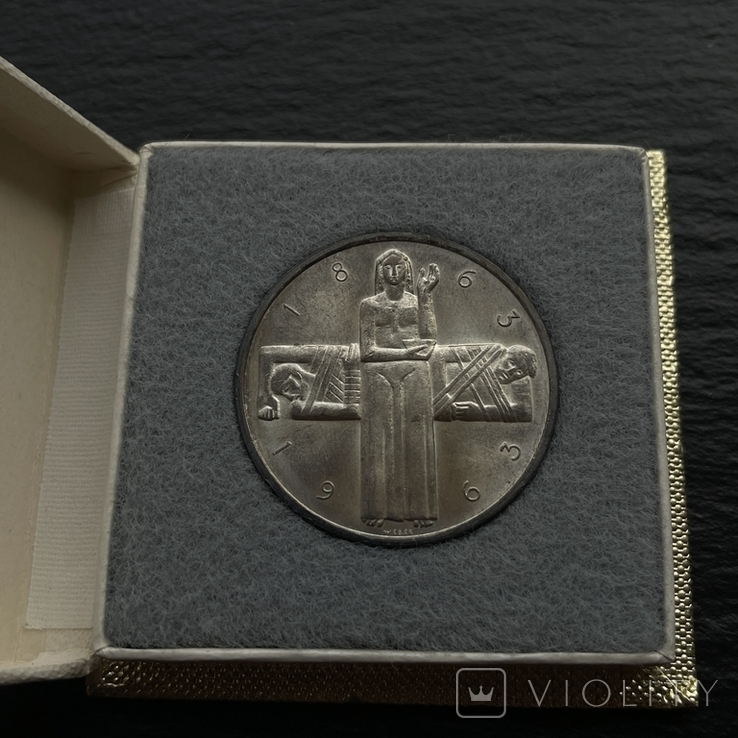 5 франков 1963 Красный Крест в оригинальной коробке с натуральной патиной серебро 15 грамм, фото №2