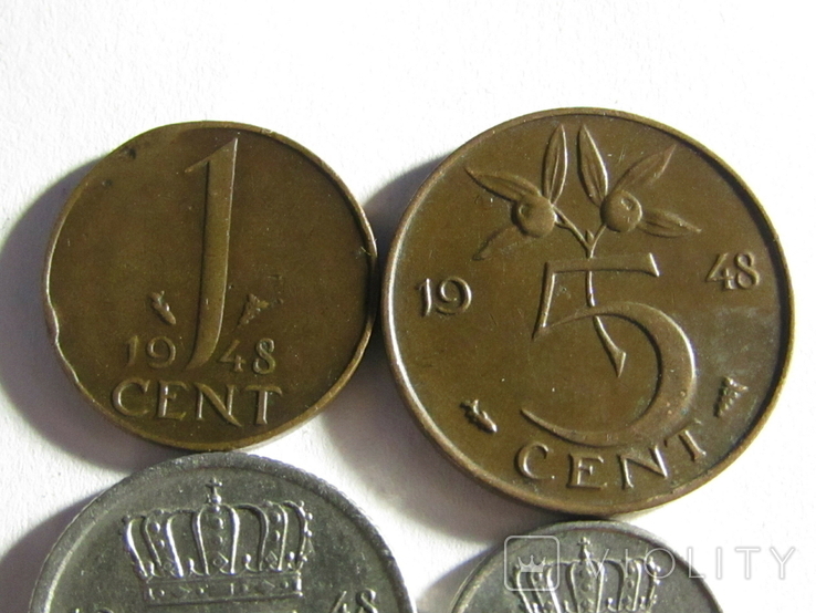 1, 5, 10, 25 центів 1948 Нідерланди, фото №3