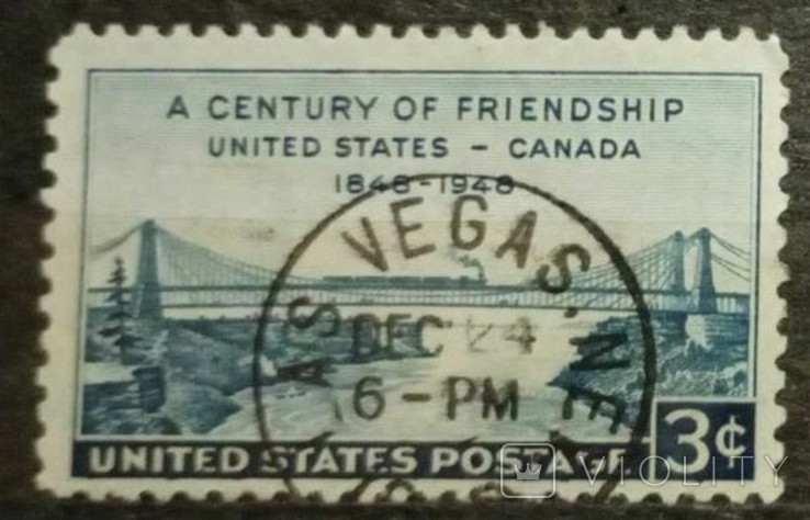 США 1948 Мост соединяет США и Канаду, и поезд на нем