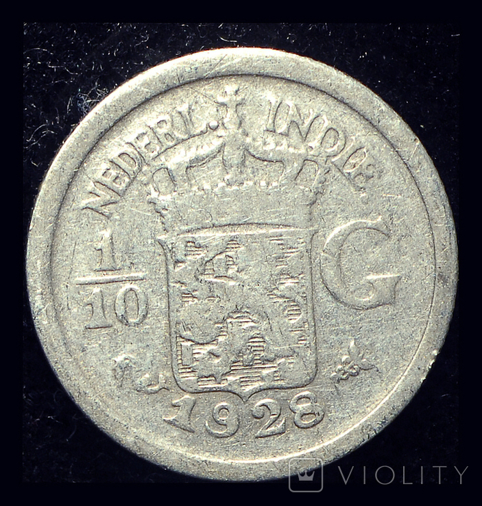 Нидерландская Индия 1/10 гульдена 1928 серебро, фото №2