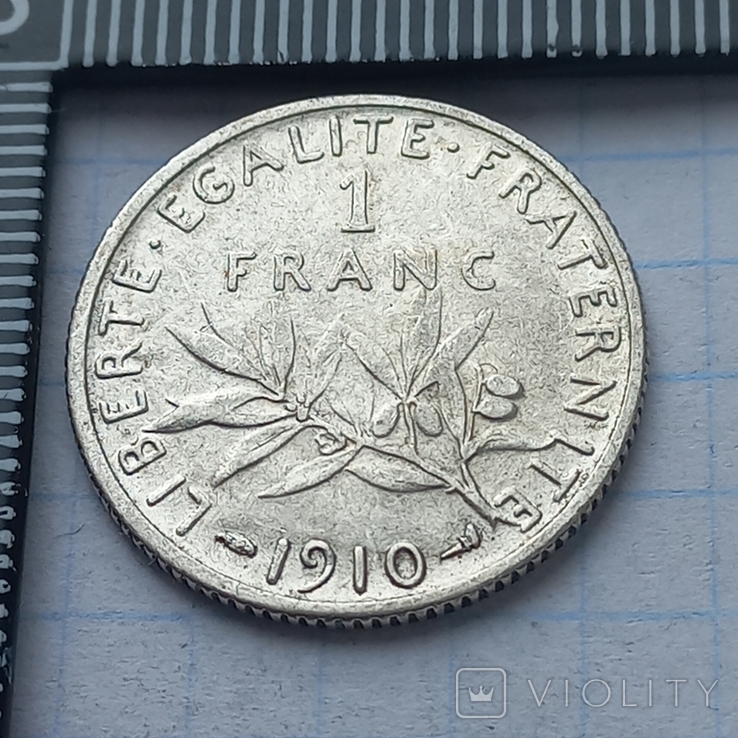 1 франк, Франция, 1910 год, "сеятельница", серебро, 835-я проба, 4.99 грамм, фото №2