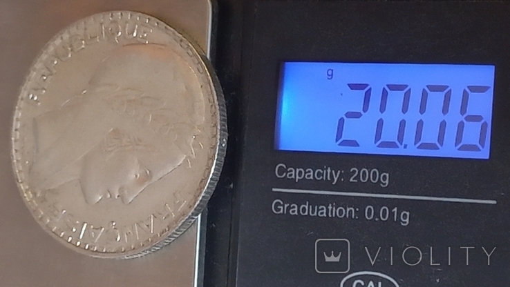20 франков, Франция, 1929 год, серебро, 0.680, 20.06 грамм, фото №6