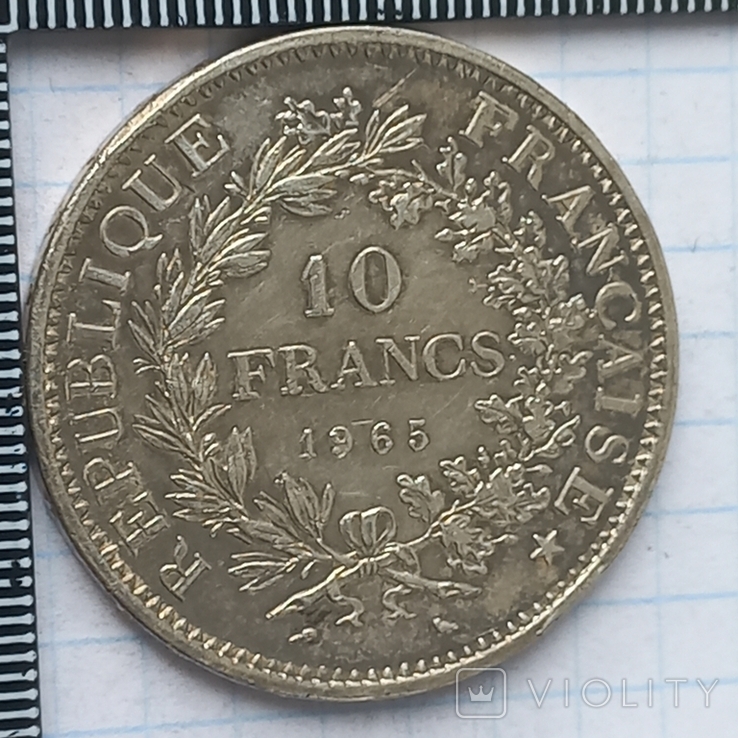 10 франков, Франция, 1965 год, Геркулес и музы, серебро 0.900, 24.95 грамм, фото №3