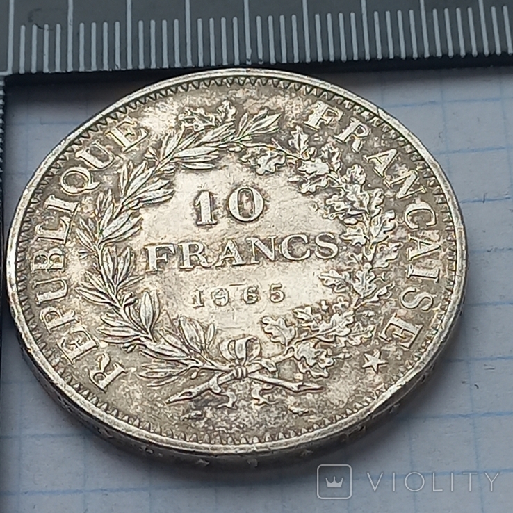 10 франков, Франция, 1965 год, Геркулес и музы, серебро 0.900, 24.95 грамм, фото №2