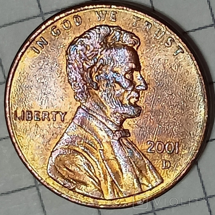 США 1 цент 2001 D, фото №2