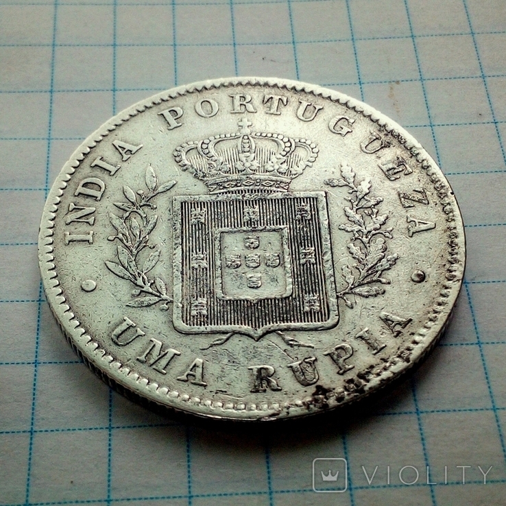 Португальская Индия 1 рупия 1881 г., фото №6