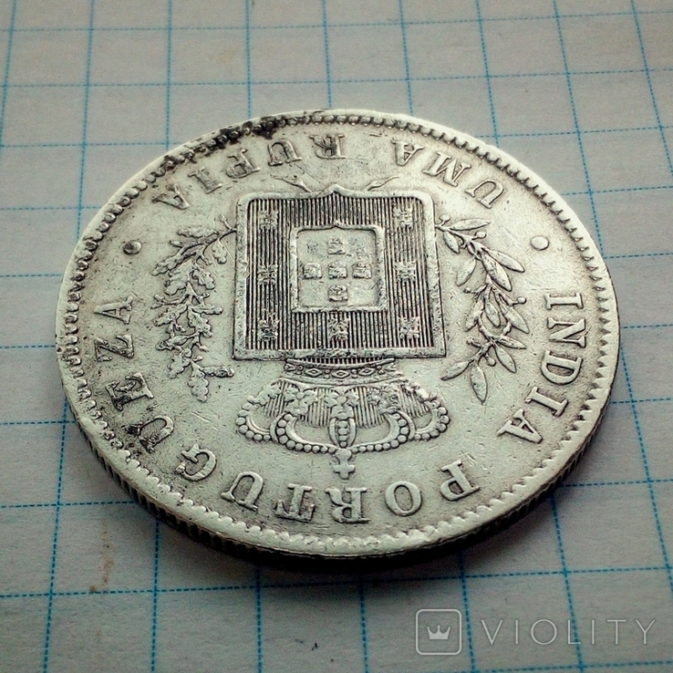 Португальская Индия 1 рупия 1881 г., фото №7