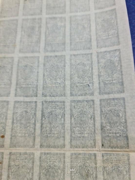 Україна 1918 Гербова марка 40 шагів повний лист з надривами, фото №5