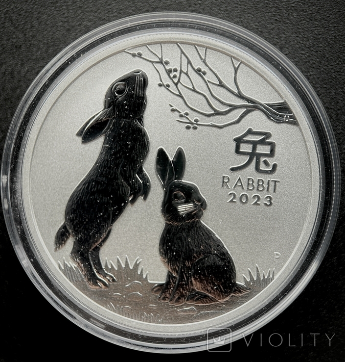 Монета Місячний Кролик Австралія 1 Долар 2023, 1 унція срібло 999, фото №2