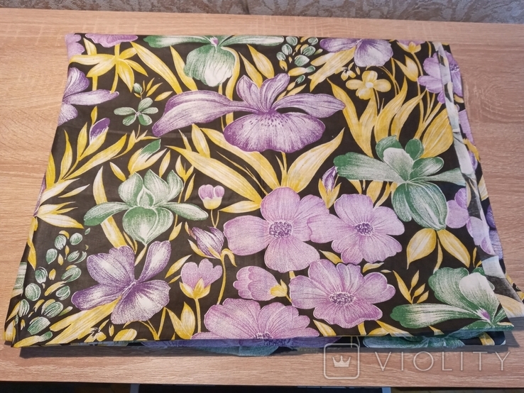 1. Отрезок цветного легкого хлопка ( фиолетовые цветы),92см 300см, фото №2