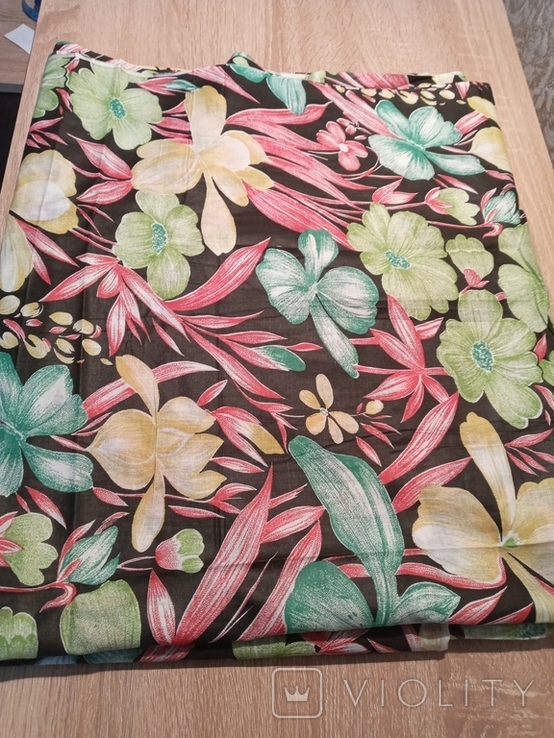 3. Отрезок лёгкой цветной хлопковой ткани (зелёные цветы),300см 92см, фото №4