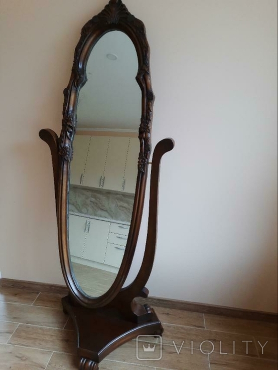 Вінтажне підлогове дзеркало в дерев'яній рамі, фото №2