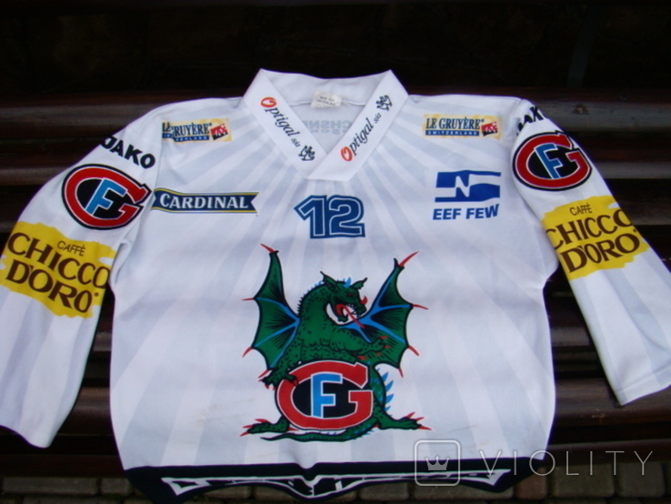 Хоккей, клубная футболка, свитер ХК Фрибург-Готтерон, Швейцария с автографами хоккеистов., фото №2